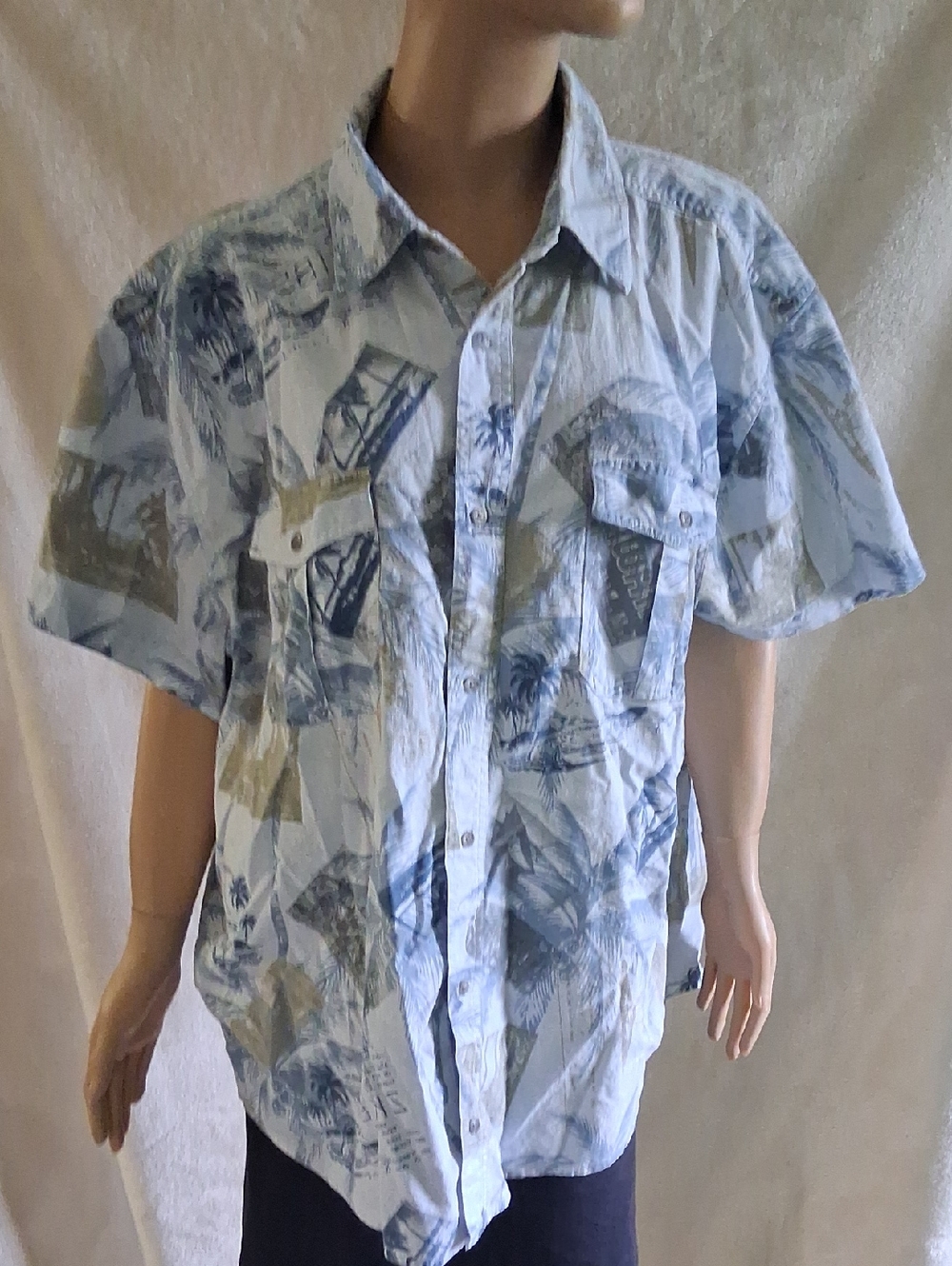 Route 66 Light Blue and Tan Tropical Button-Down Shirt